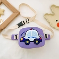 Kids purple canvas fanny pack with cartoon police car applique and adjustable strap - Purple