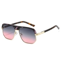 Retro oversized sunglasses with tortoise shell frames, gold metal details, and pink gradient lenses - Pink Floral Frame Gray Pink Lens