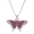 Kubanische Schmetterlingskette mit rosa-lila Strasssteinen auf silberner Tenniskette - Silber Mit Lila Strass Großer Schmetterling Stil