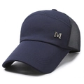 Dark blue breathable mesh baseball cap with silver metal M logo for outdoor sun protection - M Label Navy Blue