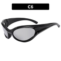 Y2K sporty oversized sunglasses C6 with glossy black frame and silver mirror lenses - Black Frame Silver Mirror
