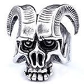 Macro detail of vintage punk gothic ram skull ring in aged silver finish stainless steel - 22103 / US Size 7
