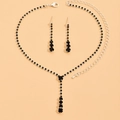 Elegant silver necklace and drop earrings set featuring black rhinestones for weddings - 446 Black Necklace + Stud Earrings Set