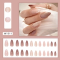 Uñas postizas de almendra con degradado rosa nude, diseño de hojas y purpurina - Hoja de Otoño Suave (Tipo de Pegamento) / Rosa Nude/Champaña