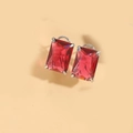 Square emerald cut ruby red zircon stud earrings with silver four-prong setting - Red (Silver)