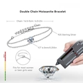 925 sterling silver double layer moissanite bracelet with 1ct 6.5mm main stone - Silver Double Chain Moissanite