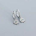 Silver star drop earrings featuring a blue evil eye stone and polished finish - 925 Silver / White Gold