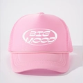 Pink BIG MOOD trucker hat with mesh back and braided rope detail on a light background - Adjustable / All Pink