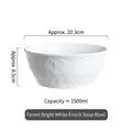 Glossy white 8-inch ceramic soup bowl with irregular tree bark texture 1500ml - Forest Bright White 8 Inch Soup Bowl