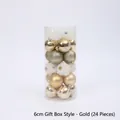 24er-Set 6cm goldene und weiße Weihnachtskugeln in transparenter Geschenkbox-Säule - 6cm Geschenkbox Stil / Gold - 24 Stk