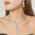 Silver bridal jewelry set with sparkling rhinestones necklace and earrings on model - Gorgeous Rhinestone Silver 2-Piece Set(DTN14026550S)
