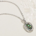 Exquisite Silberhalskette mit ovalem Anhänger aus Abalone-Muschel und Zirkonia - Oval Stil / Oval Halskette Weißgold