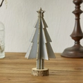 Kleiner hellgrauer Weihnachtsbaum aus Holz mit Goldglitzer und Baumstammfuß - Grau