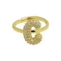 Adjustable gold balloon bubble ring featuring a crystal paved letter E for women - Adjustable Open / Gold-C