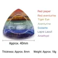 Triangle 7 chakra stone pendant featuring layered amethyst and red jasper, size 40mm x 8mm - 40mm Triangle Worry Stone