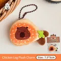 Capybara fried chicken plush keychain charm with hanging chain and retail packaging - Charm / 1#. Chicken Drumstick Doll Keychain