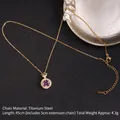 Titanium steel heart necklace with a round purple zircon stone in a golden finish - Crown Style (Purple Zirconia No. 23 A902)