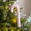 Roze kerststok ornament met gekleurde parels en afmeting van 21cm hoogte getoond - Macaron Zuurstok [Stijl B]