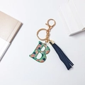 Letter B keychain with tropical palm leaf pattern and black leather tassel pendant - Letter B (With Tassel)
