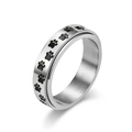 Polierter Ring aus Titan in Silber mit durchgehenden schwarzen Pfotenabdrücken für Damen und Herren - Größe 6 / Stahlfarbe