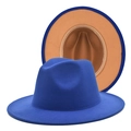 Detailed macro view of the royal blue wool felt fedora with a contrasting camel lining - M (56-58cm) / Royal Blue And Camel