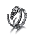 Anello teschio di uccello punk gotico in acciaio inossidabile con design a spina dorsale - US 7 / Colore Acciaio Lucido (21408)