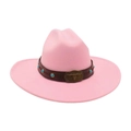 Pink wool felt western cowboy hat with brown leather band and turquoise bull head buckle - One Size / Pink