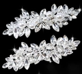 Silver hair clip set featuring marquise glass rhinestones and white faux pearls - 2-Piece Style 15