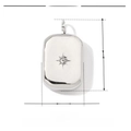Macro shot of stainless steel sunburst rectangle pendant with 16mm x 9mm size specs - Silver Octagonal Star Rectangle