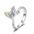 Hohlform Schmetterling Ring mit bunten Zirkonia und verstellbarem Silber-Finish - Weißgold