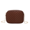 Classic dark brown V-quilted camera bag with elegant gold chain strap and zipper - Coffee