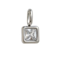 Minimalist silver square pendant with a clear princess cut zircon gemstone on white background - April Birthstone Pendant - Steel Color