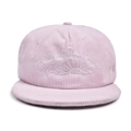 Detailed close-up of cactus embroidery on a pink corduroy flat brim baseball cap - Pink