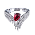Bague ailes d'ange luxueuse en argent avec zircon rouge poire et cristaux brillants - US 5 / Rouge