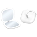 Specchio per trucco a LED bianco portatile, pieghevole, quadrato con cavo di ricarica - Ingrandimento 10X / Luce Doppia Faccia / Controllo Magnetico / Ricaricabile / Bianco
