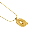Golden stainless steel letter Q pendant necklace with hammered lava texture and chain - Letter Q