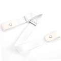 Adjustable white elastic invisible belt for jeans with silver buckle and leather ends - Milky White [Standard Style]