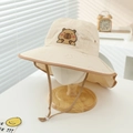 Detail of children's sun hat with capybara embroidery and adjustable chin strap - 52-54cm 3-8 Years / Light Khaki