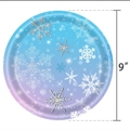 Disposable 9-inch round paper plate with blue-purple gradient and white snowflake pattern - Large Snowflake Paper Plate / Blue Purple Gradient