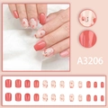 Pink smile face and dot pattern press-on nail kit with gold foil in short square shape - Coral Pink Smile Face Polka Dot Style (A3206)