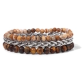 Three-piece layered bracelet set with brown stone beads, silver metal chain and tiger eye beads - Picture Tiger Eye Style (FK0299)