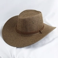 Détail du chapeau de cowboy marron avec cordon tressé, œillets de vent et bords larges - Taille Unique 58cm Circonférence / Style en Lin Tissé / Lin Café