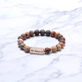 Beaded bracelet set with brown lava stones and rose gold metal plate engraved Her Beast - Her Beast Engraved Plate (G1158-2)