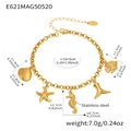 Detaillierte Größenangaben für ein goldenes Edelstahl-Charm-Armband mit Meeresmotiven - E621-Gold DIY Multi-Charm Armband (16+5cm)