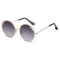 Chic kids polygon sunglasses with purple gradient lenses and gold metal bow decoration - Gold Frame Gradient Gray Lens