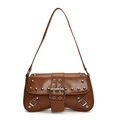 Brown punk shoulder bag with silver rivets and Y2K vintage style buckles for women - Brown