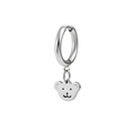 Macro shot of silver stainless steel hoop earring featuring a cute flat bear head pendant - Bear Head