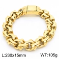 Mens 15mm chunky Cuban link chain bracelet in polished gold finish stainless steel - Gold (KB182942-KJX)