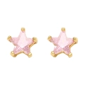 Dettaglio di orecchini a stella con zircone rosa e incastonatura a griffe dorata su fondo bianco - Zircone Rosa