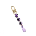 Purple Evil Eye keychain with gold clip, purple resin beads and matching silk fringe - Purple